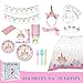 Unicorn Themed Birthday Party Supplies Set | Disposable Unicorn Decorations | Bonus with Unicorn Headband | No Washing Up | Serves 16