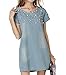 LUNAJANY Women's Pearl Details Short Sleeve Zip Back Plus size Shift Denim Dress