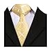 Hi-Tie Silk Woven Designer Yellow Mens Necktie Handkerchief Cufflinks Set Formal