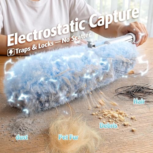 AIR U+ 20 Refills Duster for Flash Dust Magnet Long Handle - 183cm Extendable Handled Microfiber Dusters for Cleaning, Ceiling, Fan, Window, Blinds, Cobweb