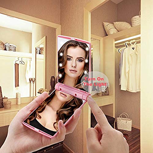 Mini Makeup Mirror- Hansong Pocket Sized Mirror with Light,Portable Folding Cosmetic Mirror, Folding Pocket Compact Mirror for Travel or Outside