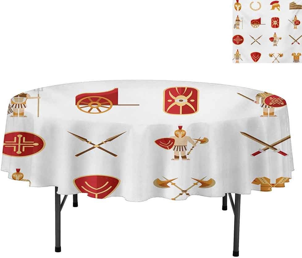 Aishare Store Premium Quality Polyester Round Tablecloth, Classic Gladiators Greek Antiquity Warriors Icons Set in, Table Cloth Cover for Kitchen Tables, Round 36", Orange Brown Red
