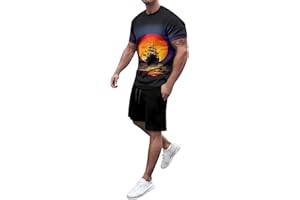 Bluecatlala Outfits Set for Men Short Sleeve Crew Neck Shirts and Shorts Set Men’s Short Set Outfit 2 Piece Summer Tracksuits