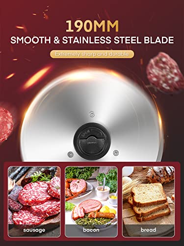 Meat Slicer with 2 * 19cm Blade, Electric Bread Slicer Machine for Home Use 200W, FOHERE Deli Food Cutter, 0-15mm Adjustable Thickness for Cheese, Bread, Include Safety Food Pusher, Silver