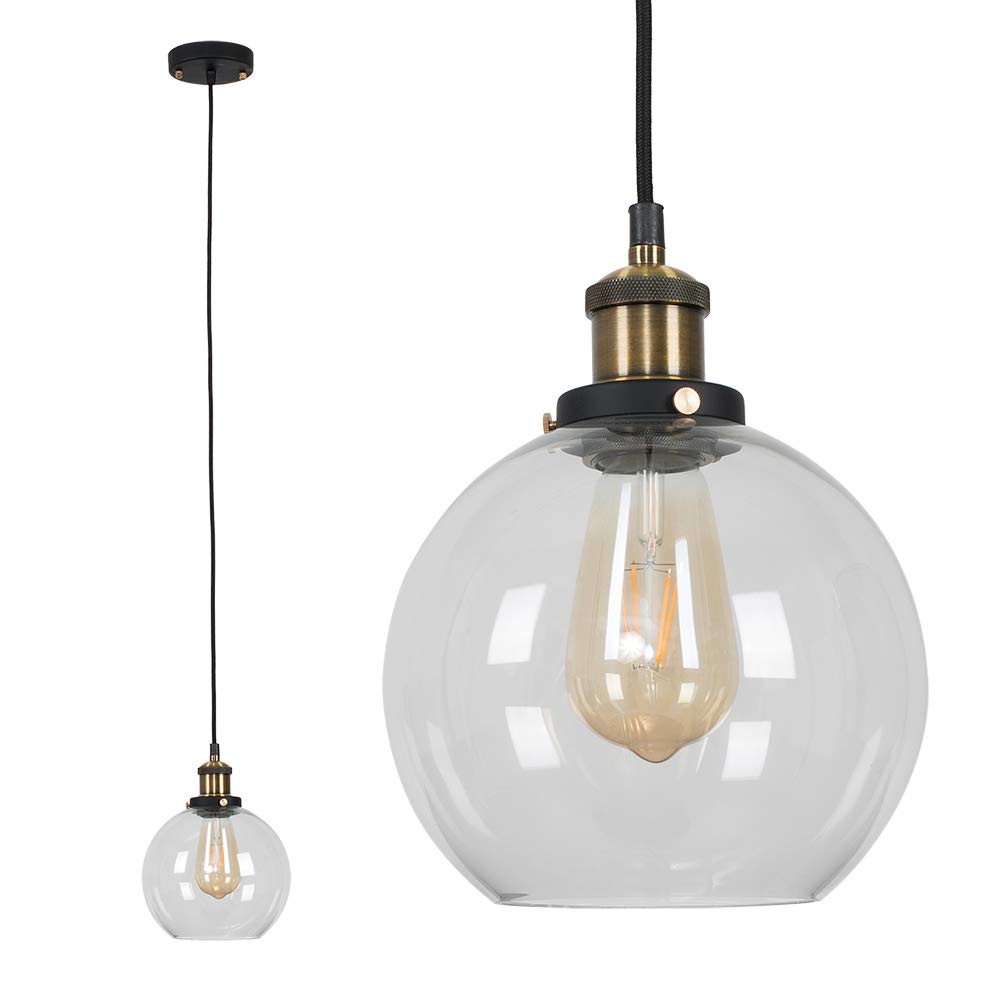 MiniSun | Modern Black and Gold Ceiling Pendant and Clear Glass Globe Light Fitting | Pendant Lights, Home Décor & Improvement Essential | Mains Wired