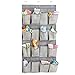 mDesign Soft Fabric Over The Door Hanging Storage Organizer with 16 Deep Pockets for Child/Kids Room, Nursery, Playroom - Metal Hooks Included - Textured Print - Gray