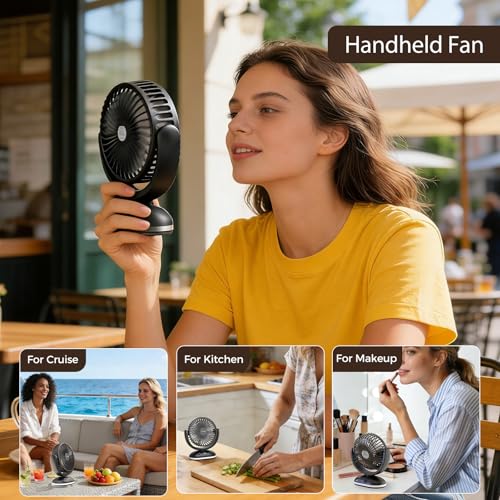 TriPole 4000 mAh Table Fan Battery, 31H Running Time, Mini Fan with LED Display, 4 Levels USB Fan Quiet, Small Portable, Adjustable for Office, Bedroom, Camping, Black