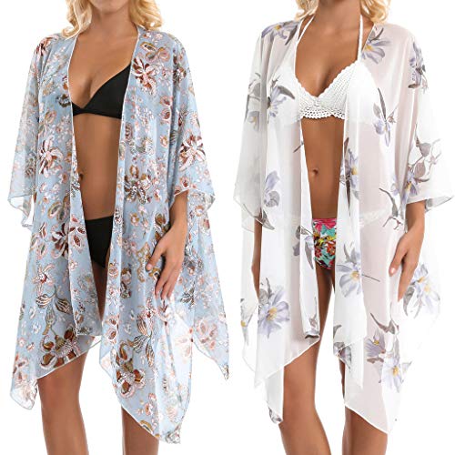 Women Kimono Cardigan Summer Printed Floral Shawl Beach Cover Up Sunscreen Bikini Blouse