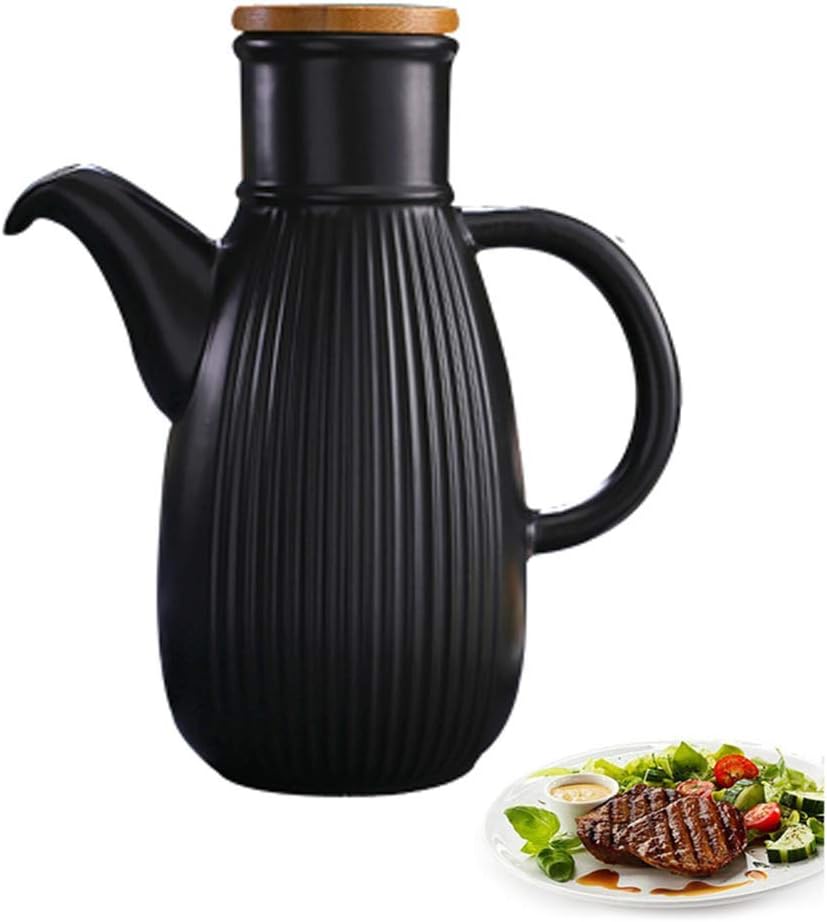 Sntsya Oil Bottle Vintage Oil Bottle Ceramic Oil & Vinegar Dispenser, Oil Bottle Kitchen Oil Container, Leak Proof Pourer Dustproof, Sauce Cruet,Black,450ML