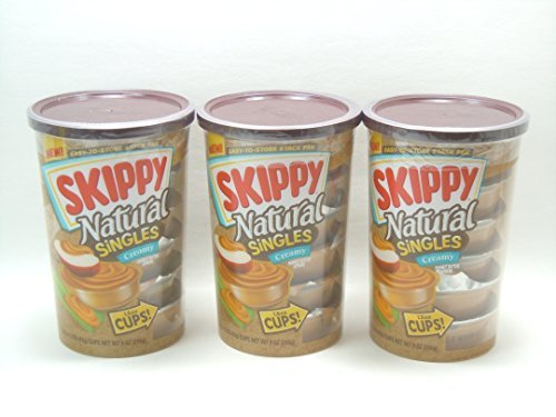 Skippy Natural Creamy Peanut Butter Spread in Single 1.5oz. Cups.6ea.1.5oz.Cups in an Easy to Store Stack Pak (pack of 3) for a Total of 18ea.1.5oz. cups.