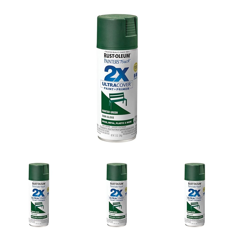 Rust-Oleum 249853 Painter's Touch 2X Ultra Cover Spray Paint, 12 oz, Semi-Gloss Hunter Green (Pack of 4) Image