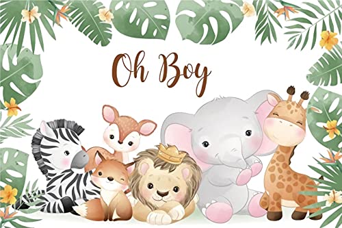 Renaiss 10x6.5ft Oh Baby Jungle Animals Backdrop Safari Animals Wild One Photography Background Baby Shower Newborn Birthday Party Decoration Cake Table Banner Vinyl Photo Studio Props