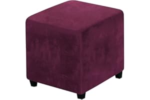 LEXFORT Velvet Ottoman Covers Slipcover Square Footstool Protector Covers Storage Stool Ottoman Covers Stretch with Elastic Bottom Small Wine red