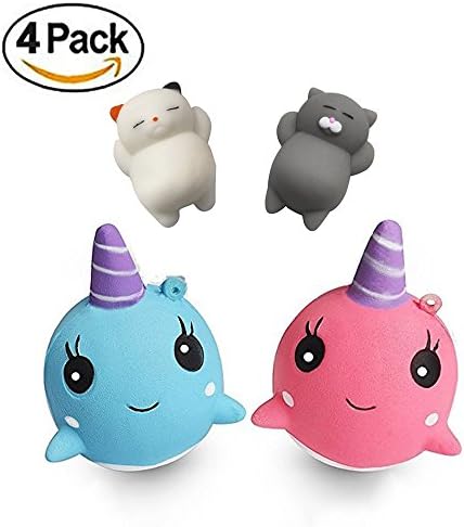 4 PCS Squishies Unicorn Super Soft Wings Unicorn Kawaii Cream Scented Squishies Unicorn Slow Rising Stress Relief Toys Squishy Foam (Pink&amp;Blue)