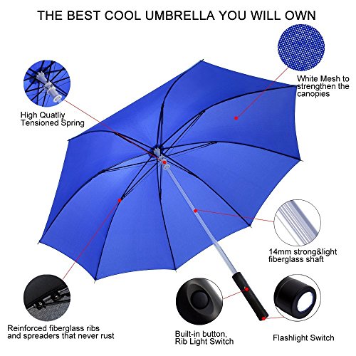 Lightsaber Umbrella - LED Laser Sword Light up Golf Umbrellas with 7 Color Changing On the Shaft/Built in Torch at Bottom (Blue) - Thumbnail 4