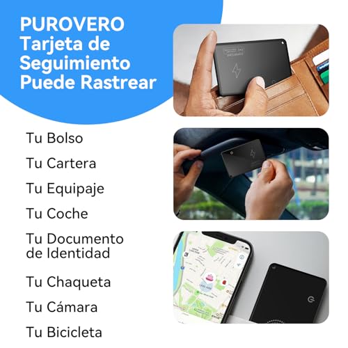 PUROVERO Pack de 2 Tarjeta Rastreadora para Cartera, Localizador GPS Portátil, Compatible con Apple Find My (Solo para iOS), Resistente al Agua IP68, Localizador para Cartera, Pasaporte y Maleta