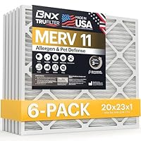 BNX TruFilter 20x23x1 Air Filter MERV 11 (6-Pack) - MADE IN USA - Allergen Defense Electrostatic Pleated Air Conditioner HVAC AC Furnace Filters for Allergies, Dust, Pet, Smoke, Allergy MPR 1200 FPR 7