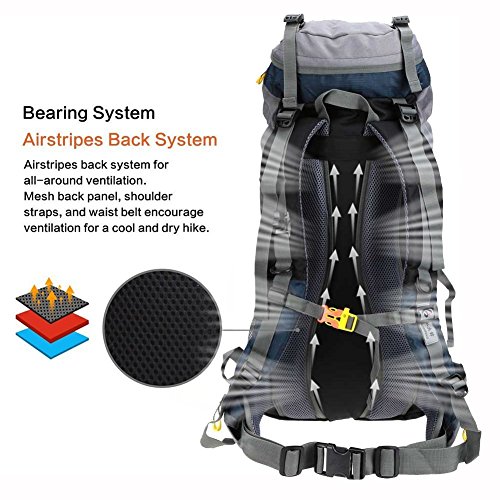Hiking Backpack 50L Travel Daypack Waterproof with Rain Cover for Climbing Camping Mountaineering by Loowoko(Dark Blue))