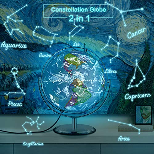 Illuminated Constellation World Globe - 2 in 1 Interactive World Globe with Stand, Built-in LED Light, USB Night View Stars & Constellation Globe for Home Office DÃ©cor, Ideal Educational Learning Toy