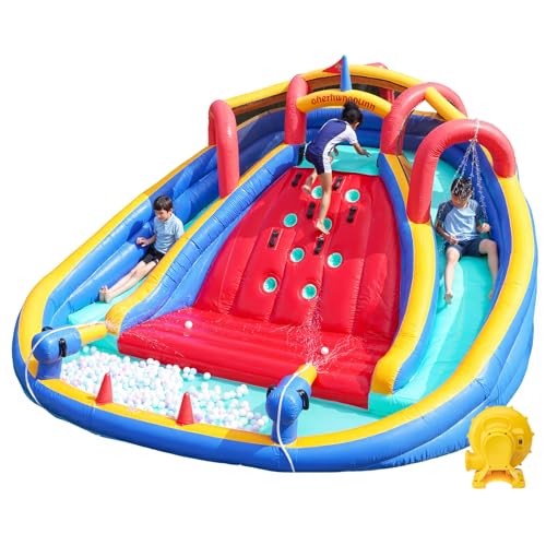 Mixcous Inflatable Water Slide Bouncer with Double Water Cannon & Slide, Splash…