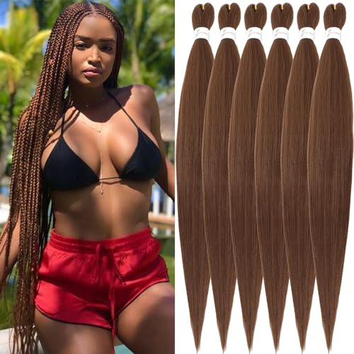 Xusuperb 30 Inch Pre Stretched Brown 30# Auburn Easy Braiding Hair Extensions 6 Packs Synthetic Crochet Hair Itchless Yaki Texture
