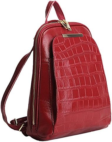 CUKKE Womens Genuine Leather Rucksack Hiking Travel Tote Bag Red