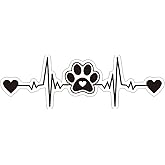 MAKTEM Paw Print Silhouette Heartbeat Car Sticker, Warning Dog on Board Decal, Dog on Board for Pet Lovers, Animal Lover, Paws on Board (Black)