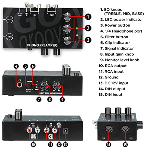 GOgroove Phono Preamp EQ with 3 Band Equalizer Preamplifier with