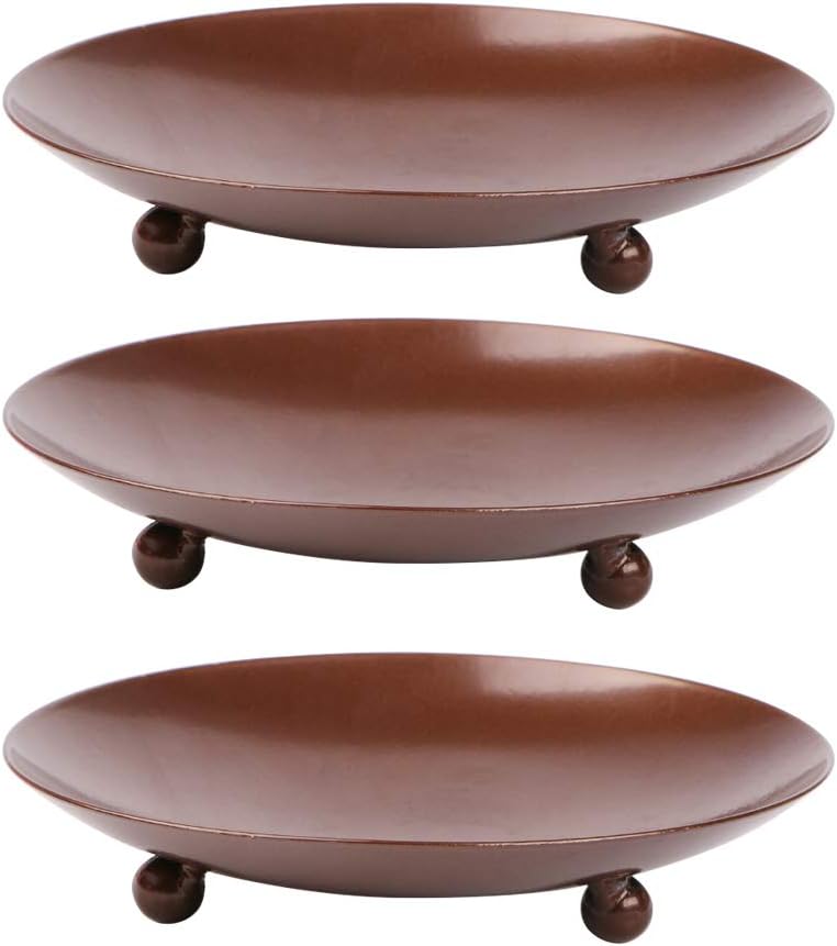 Fvstar 3pcs Brown Rustic Iron Plate Candle Holder Iron Pillar Candle Holder Pedestal Candle Stand for LED & Wax Candles Spa Aromatherapy Incense Cones Weddings Thanksgiving Christmas Party Decor