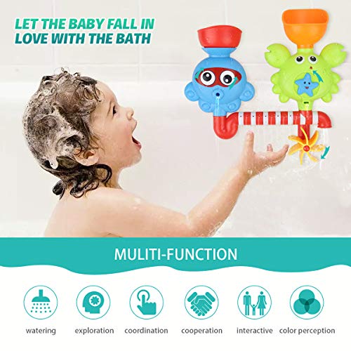 Bath Toys for Toddlers Babies Kids 1 2 3 Year Old Boys Girls Bathtub Toys Bath Wall Toy Fill Flow and Spin Waterfall Station with Strong Suction Cups Bath Toys Non Toxic Bath Toy Gift Ideas