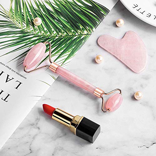 Jade Roller Gua Sha Scraping Massage Tool, 100% Natural Anti-aging Facial Massage Jade Set for Facial Eye Neck Skin Care