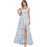 Chiffon Bridesmaid Dresses with Bow Square Neck Long Maxi Modest Formal Wedding Guest Dresses for Women