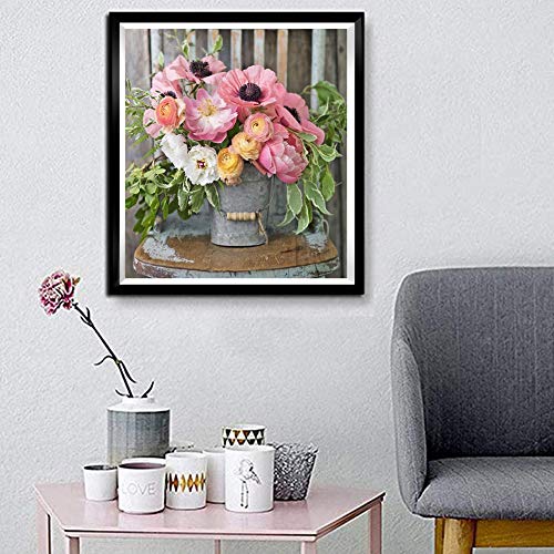 2 Pack 5D Diamond Painting Art Full Drill Kits, Beautiful Rose with Vase Embroidery Painting, Diamond Painting Kits DIY Art Craft Gift for Home Wall Decor (12In x 12In)