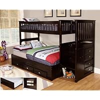 Discovery World Furniture 2914-FULL-2992 Twin Over Full Staircase Bunk Bed with 3 Drawer Storage, Espresso