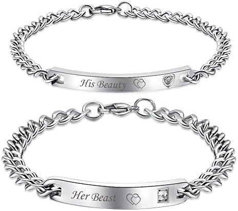 His and Hers Matching Set Titanium Stainless Steel Couples Bracelets