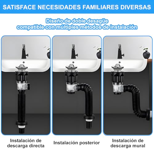 Kit de drenaje para lavabo, canal de desagüe antiolor, con propiedades anti-obstrucción, manguera extensible y ventana de inspección transparente para un fácil mantenimiento e instalación rápida