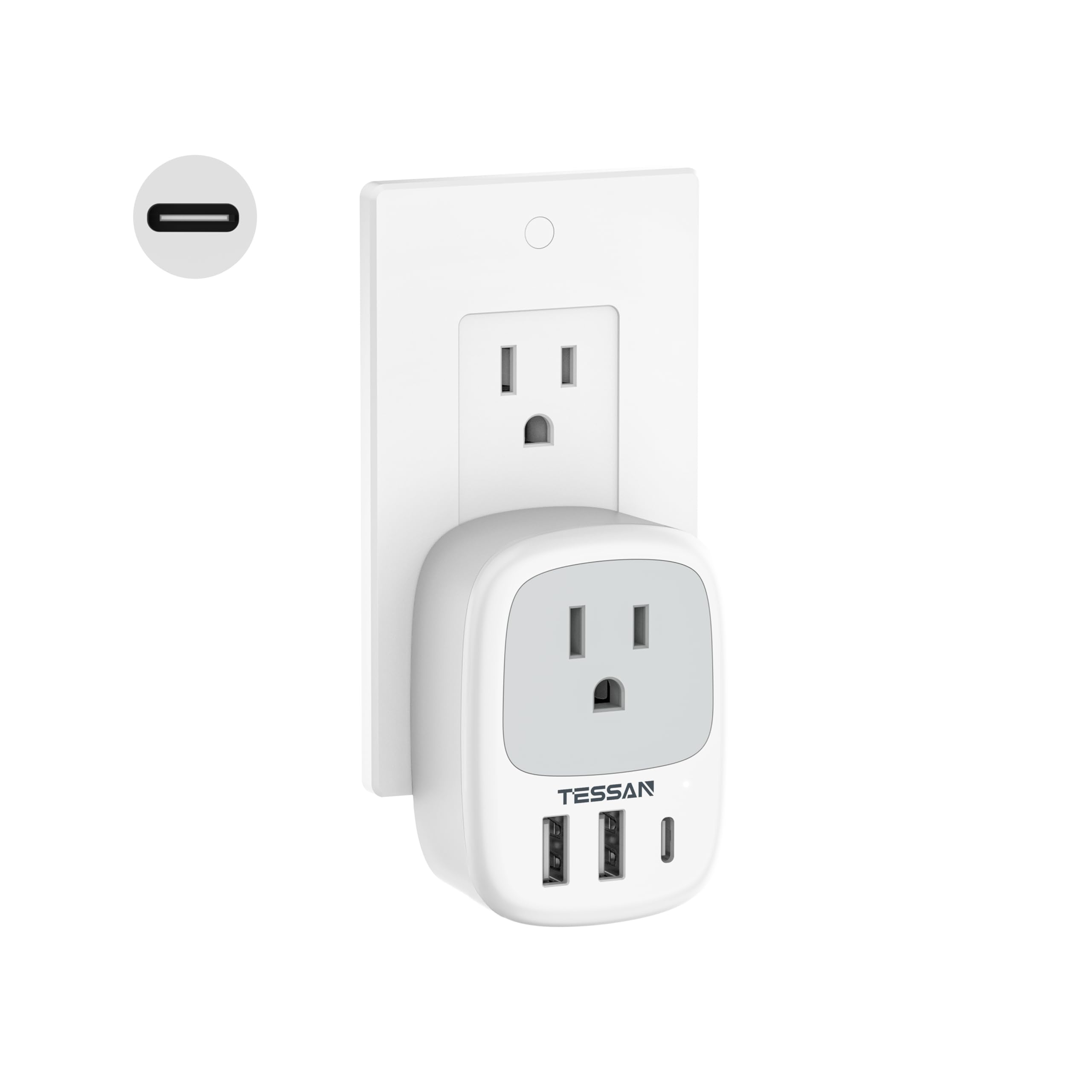 Wall Charger Block, 3 USB Charging Ports (1 USB C) and 1 AC Outlet Splitter, TESSAN 1875W Wall Outlet Extender, Multi Plug Adapter for Cruise, Home, Office, Dorm Room Essentials