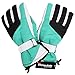 Women Waterproof Winter Ski Gloves, Black White Green, L
