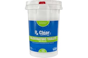 Rx Clear 3" Inch Stabilized Chlorine Tablets | 50 Pounds | Individual Chlorinating Tabs for Sanitizing Swimming Pools & Spas | Long Lasting, Slow Dissolving, and UV Protected