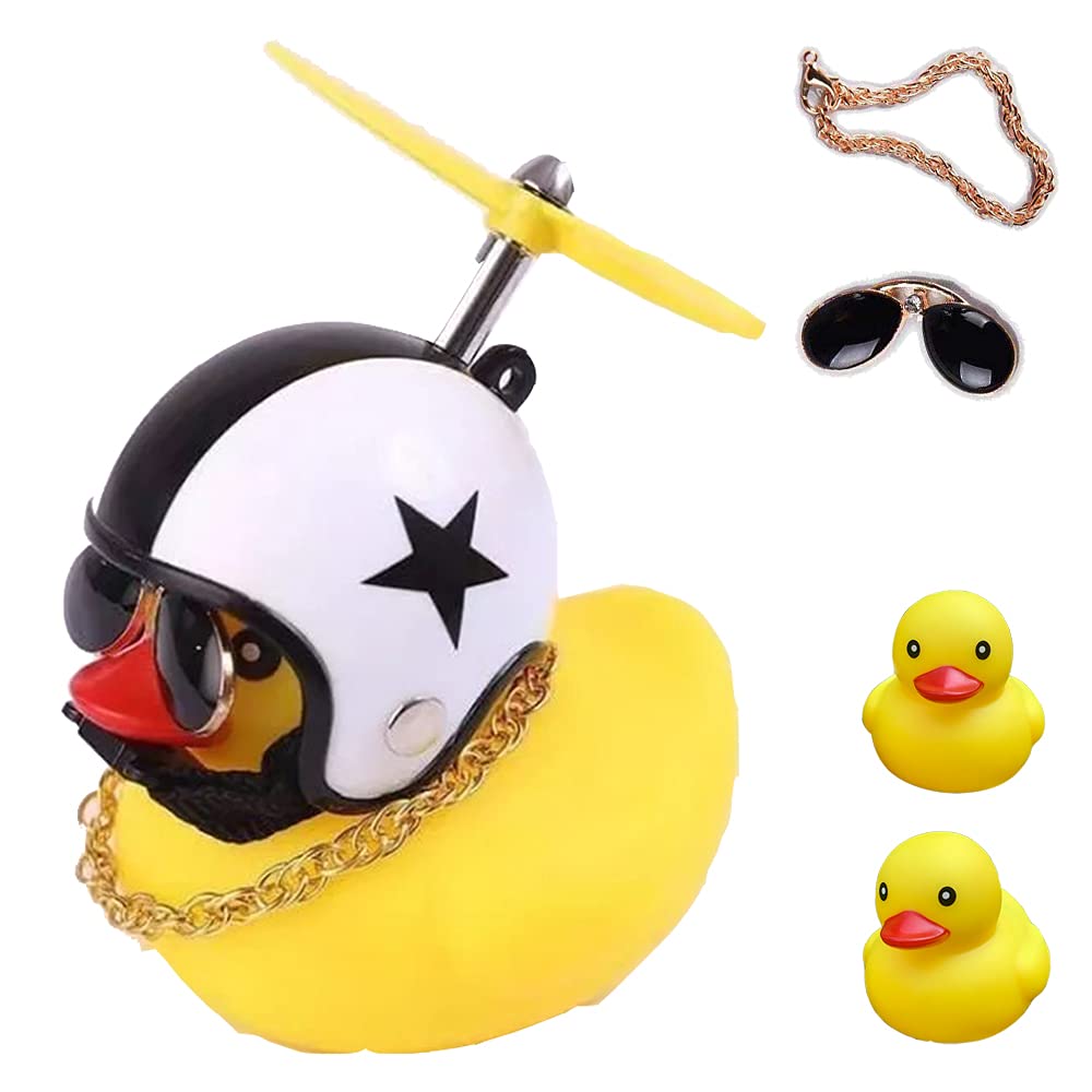 ACEDOAMARE Duck Bike Bell, Cute Rubber Yellow Duck Bicycle Accessories with LED Light Propeller Helmet Squeeze Horns for Cycling Motorcycle Car Handlebar Bicycle (White Star)