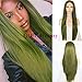 QD-Udreamy Fashion Natural Straight Green Lace Front Wigs Hand Tied Heat Resistant Synthetic Hair Wigs for Women Party Wear 24 Inch