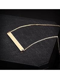Collar de acero inoxidable enchapado en oro ajustable con colgante de barra grabable (16 pulgadas + 2)
