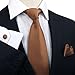 Stylefad Men's Solid Plaid Wide Neck Tie Set Hanky Cufflink Brown