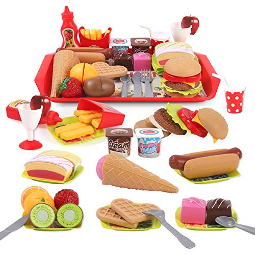 REMOKING Küchenspielzeug für Kinder, Lebensmittel Spielzeug Set, Kinderküche Rollenspiele Lernspielzeug, Spielzeug Geschenk für Jungen und Mädchen ab 3 Jahre