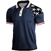 KUFORES Navy Polo Shirts for Men Short Sleeve Stars 4th July Patriotic T-Shirt Independence Day Summer Fashion Golf Collar Casual Top Raglan Tees Quick Dry Muscle 2XL