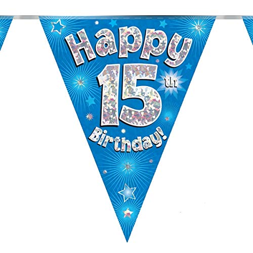 15th Birthday Blue Birthday Party Flag Banner Bunting Age 15