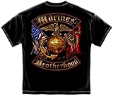 Marine Corps, USMC T-Shirt Usmc Marines Double Flaged Brotherhood Distressed Gold Foil X-Large Black