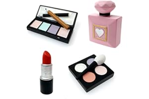 MEMOVAN Makeup Cake Topper 4 Pack, Resin Cosmetics Lipstick Perfume Bottle Eye Shadow Blush Makeup Cake Decorations for Bridal Shower Bachelorette Girl Women Spa Makeup Themed Birthday Party Supplies