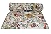 Stunning White Multicolor Mukut Print King Size Kantha Quilt, Kantha Blanket, Bed Cover, King Kantha bedspread, Bohemian Bedding Size 90x108 Inch