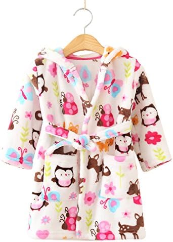 TOLLION Toddlers/Kids Hooded Robe Soft Fleece Bathrobe Children Pajamas Baby Plush Robe (Bird, 3T)